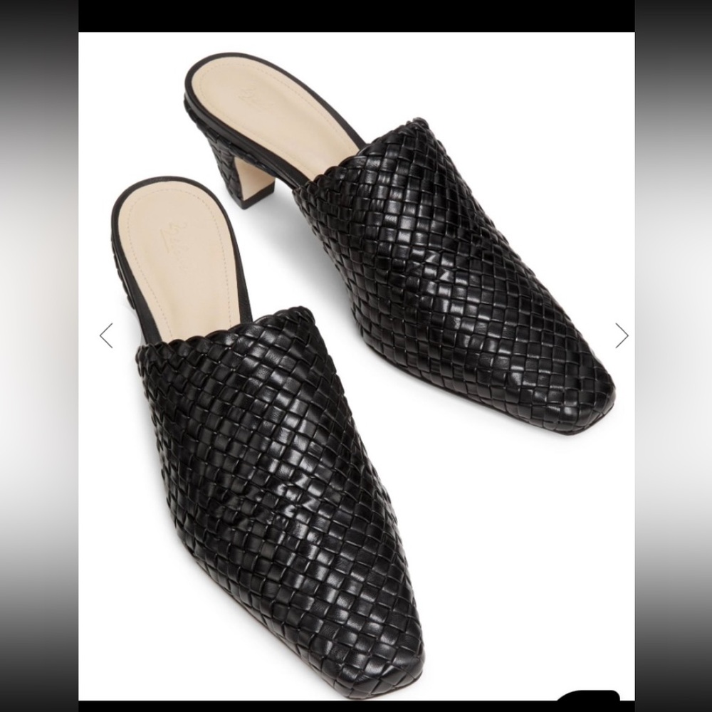 22eleve Braided Leather Block Heel Mules Black Luxury Chic Designer Shoes Sz 39